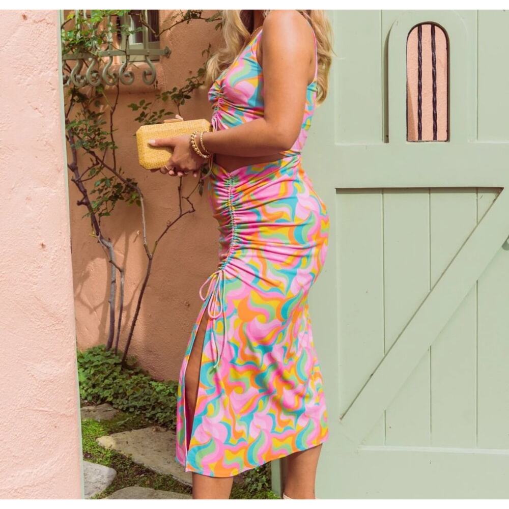 Multicolor Swirl Ruched Mini Skirt - Picture 2 of 10